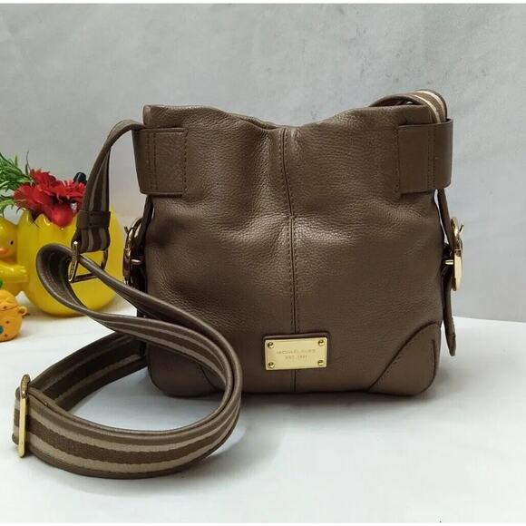 Michael Kors Brown Pebbled Leather Buckle Crossbody Bag - Picture 1 of 15